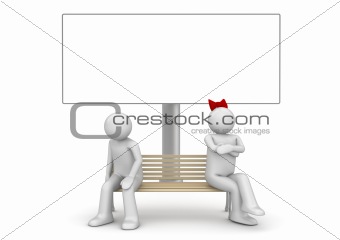 Shy on a bench with copyspace (love, valentine day series; 3d isolated characters)