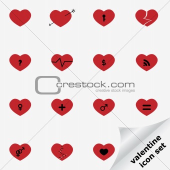 Valentine icon set with hearts