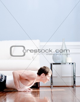 Man Doing Push-ups in Living Room