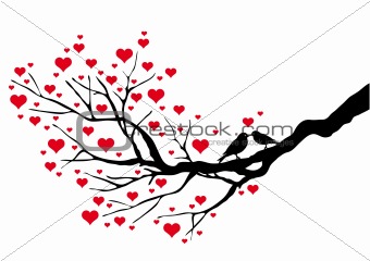 birds kissing on a heart tree
