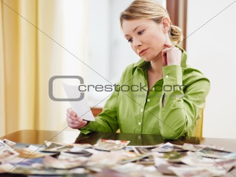 woman looking at photos