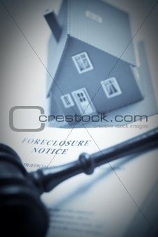 Foreclosure Notice, Gavel and Model Home Duotone with Selective Focus.