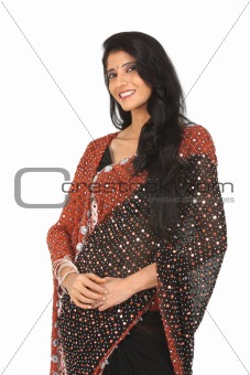 Indian woman in black designed sari