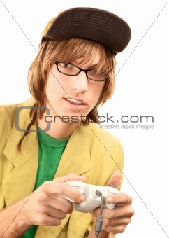 Teenage boy with game controller