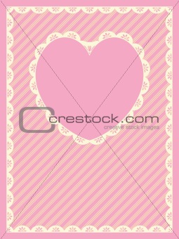 Vector Striped Background With Heart Shaped Copy Space and Victorian Eyelet Trim