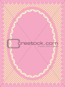 Oval Vector Frame of Victorian Eyelet on Heart Trimmed Striped Background