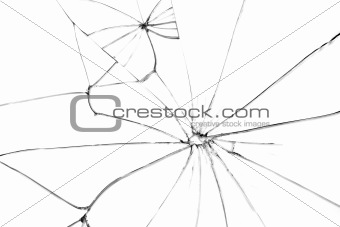 Broken glass with black cracks