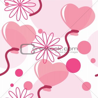 Seamless pattern with heart-shaped balloons