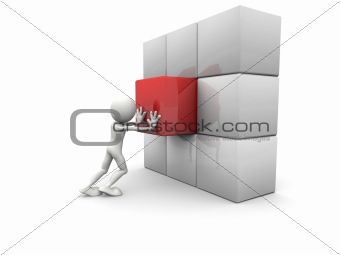 3d man and a cubed wall