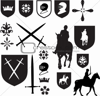 Set of old style medieval icons and symbols