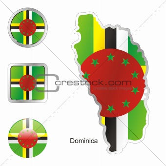 vector flag of dominica in map and web buttons shapes
