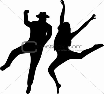 Couple of Dancers Silhouette on white background.