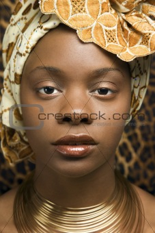 Close-up of Young African American Woman in Traditional African Dress