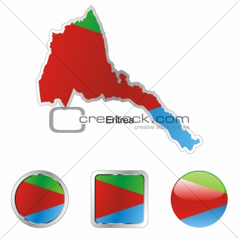 flag of eritrea in map and internet buttons shape
