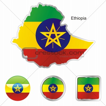 flag of ethiopia in map and internet buttons shape