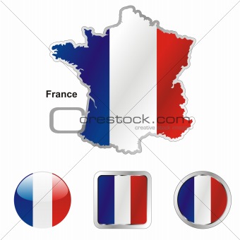 flag of france in map and internet buttons shape
