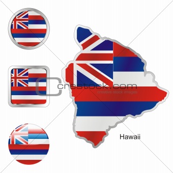 flag of hawaii  in map and web buttons shapes