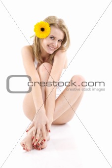 woman with gerbera flower