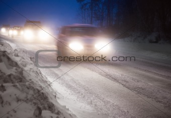 Traffic in winter evening