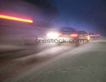 Traffic congestion on a winter evening