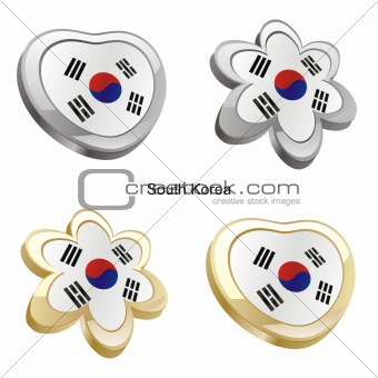south korea flag in heart and flower shape