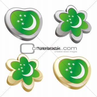 turkmenistan flag in heart and flower shape