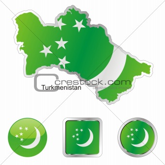 turkmenistan in map and web buttons shapes