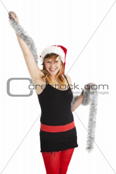 christmas punk girl with a silver garland