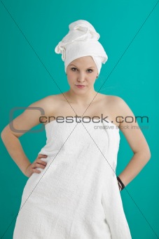 young woman with towels after a shower
