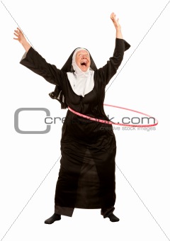 Funny Nun in Socks with Toy Hoop