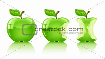 green nibbled apple with leaf