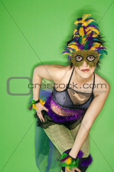 Woman in Mardi Gras type costume.