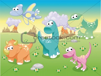 Dinosaurs Family with background.