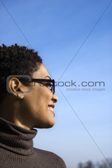 Profile of Smiling Young Black Woman