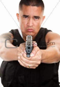 Hispanic Cop with Pistol