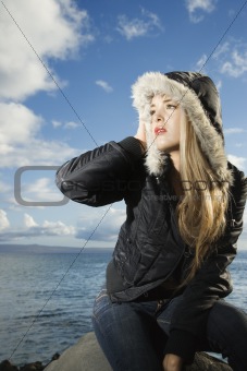 Attractive Young Woman by Ocean