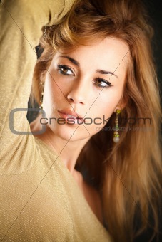 attractive woman touching hair
