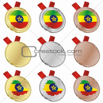 ethiopia vector flag in medal shapes