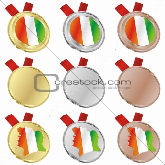 ivory coast vector flag in medal shapes