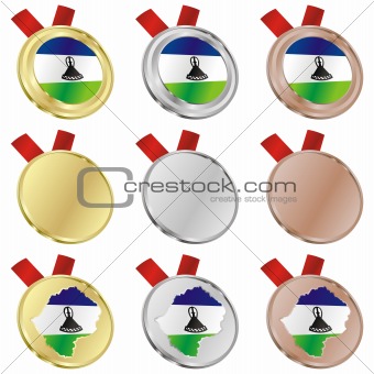 lesotho vector flag in medal shapes