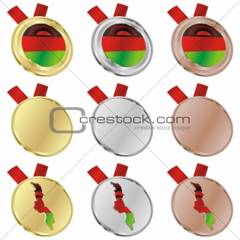 malawi vector flag in medal shapes
