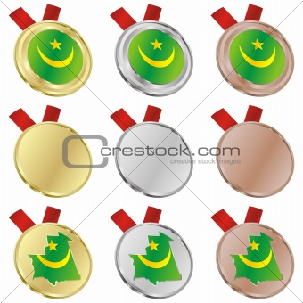 mauritania vector flag in medal shapes