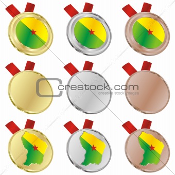 french guyana vector flag in medal shapes