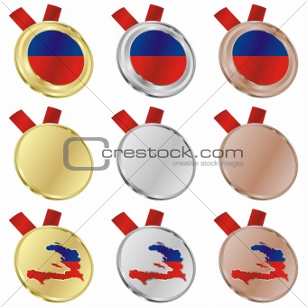 haiti vector flag in medal shapes