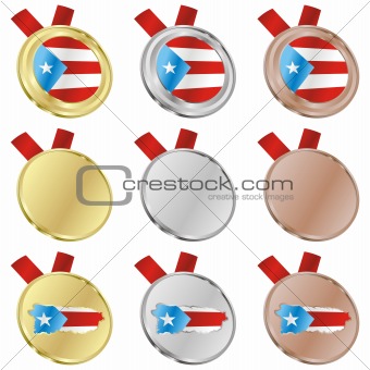 puerto rico vector flag in medal shapes