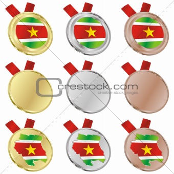 suriname vector flag in medal shapes