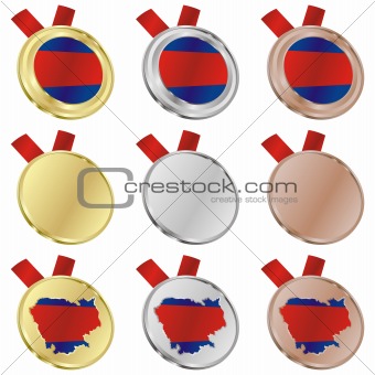 cambodia vector flag in medal shapes