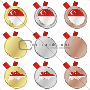 singapore vector flag in medal shapes