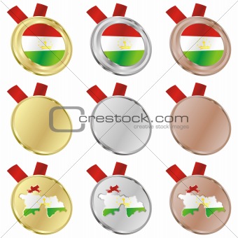 tajikistan vector flag in medal shapes