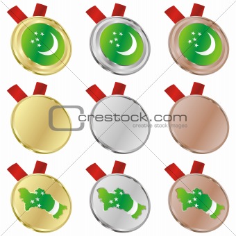turkmenistan vector flag in medal shapes